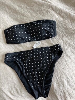 Gianni Bini Black Studded Bandeau Bikini